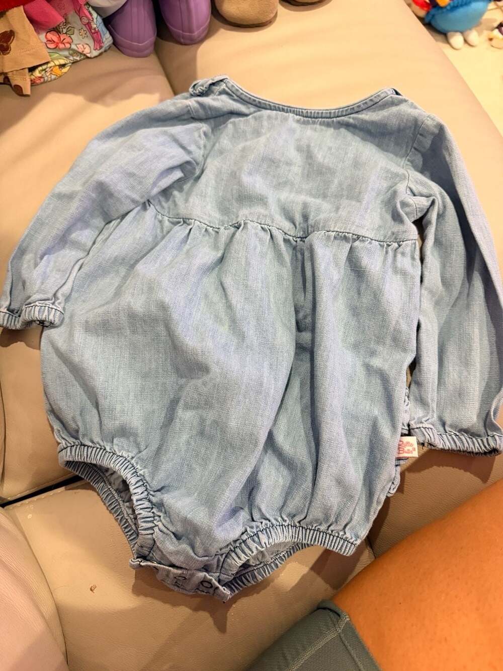 RuffleButts Baby Toddler Girls Long Sleeve Flutter Bubble Romper - Denim 2t